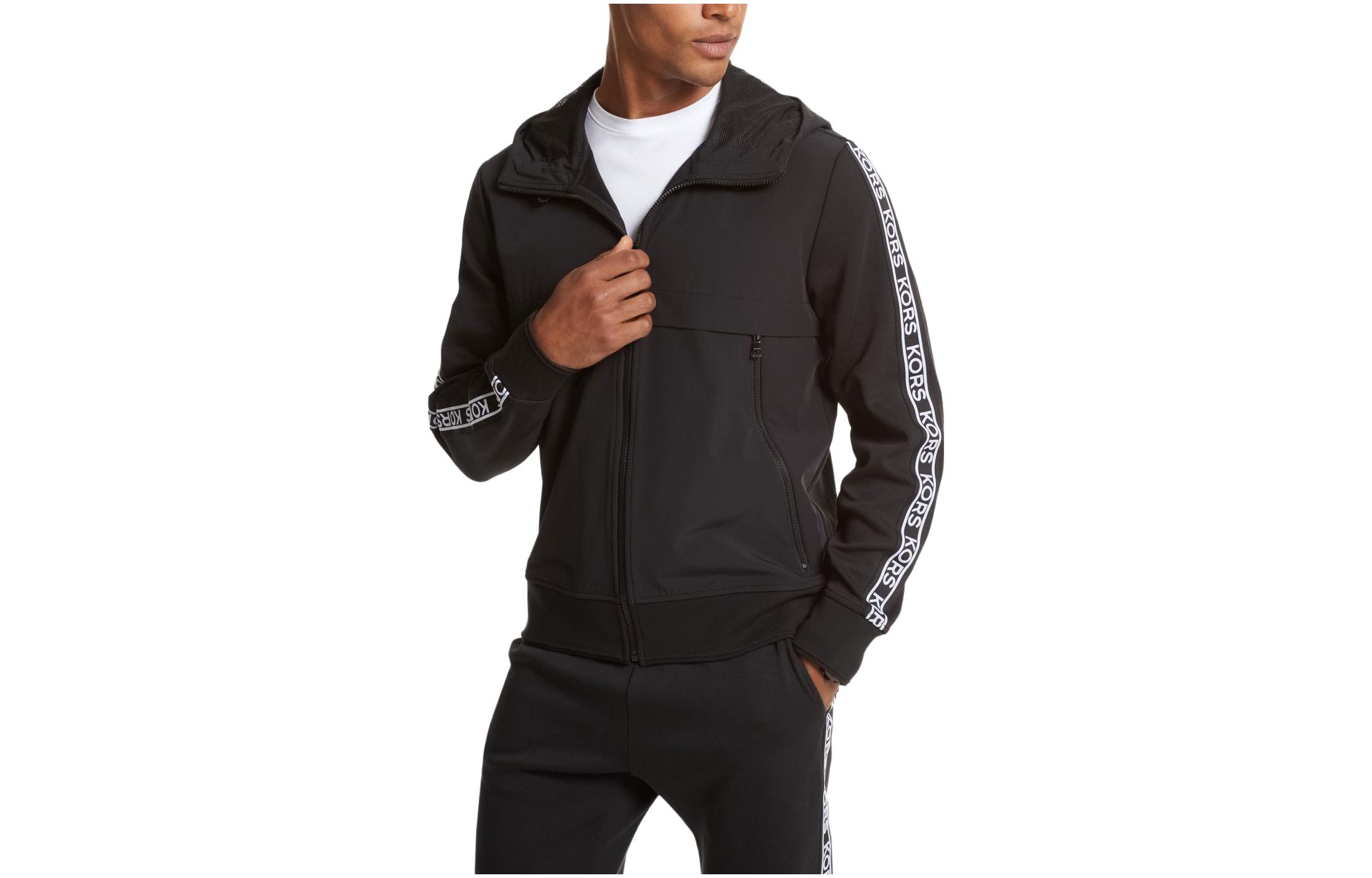 MICHAEL KORS Logo Tape Cotton Blend Zip-Up Hoodie Deep Red Jacket CU150865MF-0618