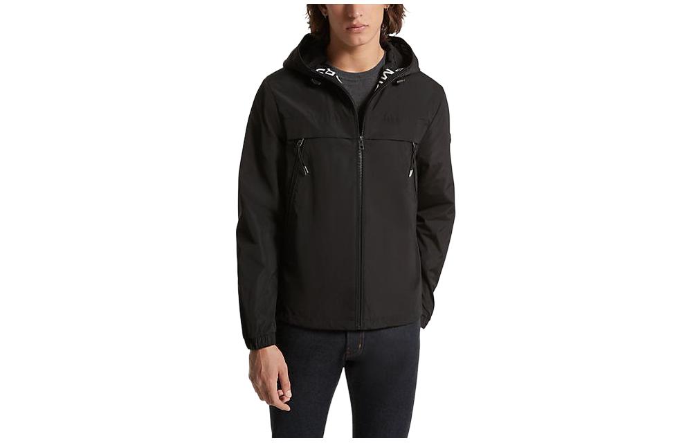 MICHAEL KORS Logo Tape Woven Windbreaker Jacket White Hooded Full-Zip Jacket CS3205H67F-0100