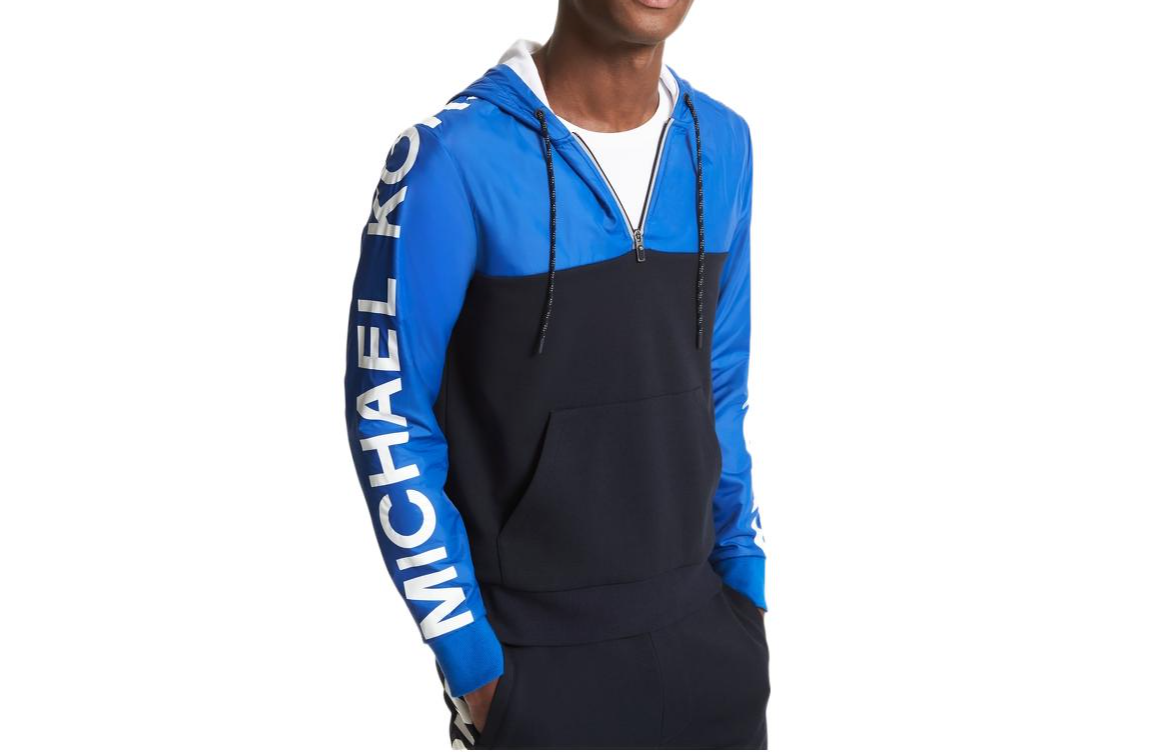 MICHAEL KORS Patchwork Logo Print Half-Zip Pullover Hoodie Multicolor () CF150EH1X4497