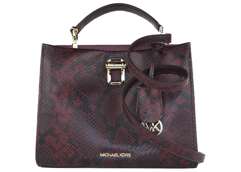 Michael Kors Penelope Top Handle Bag Medium Python Print Merlot