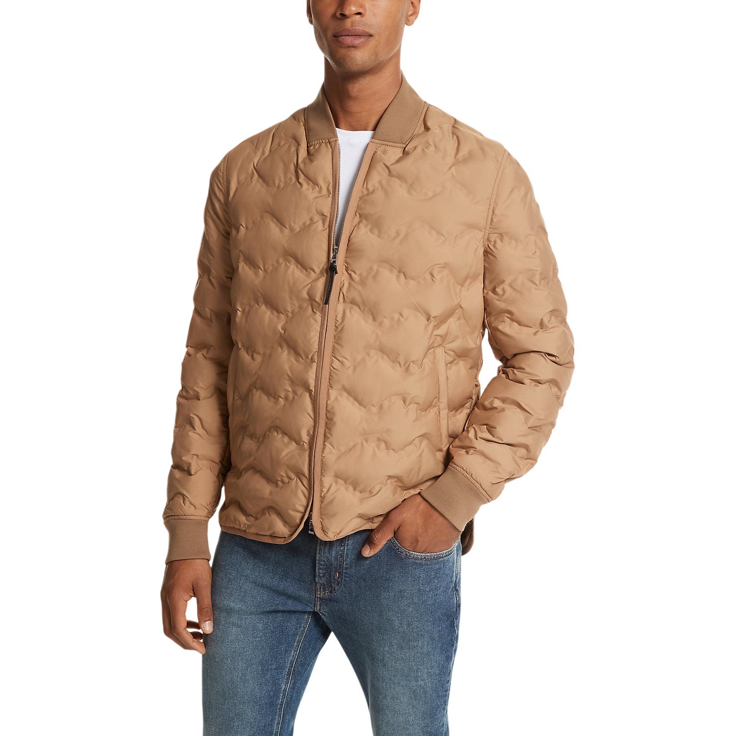 Michael Kors Quilted Zip-Up Jacket for Men in Solid Camel Brown. CF3200N9ZU-1211