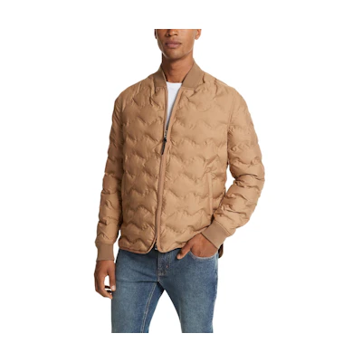 Michael Kors Quilted Zip-Up Jacket for Men in Solid Camel Brown. CF3200N9ZU-1211