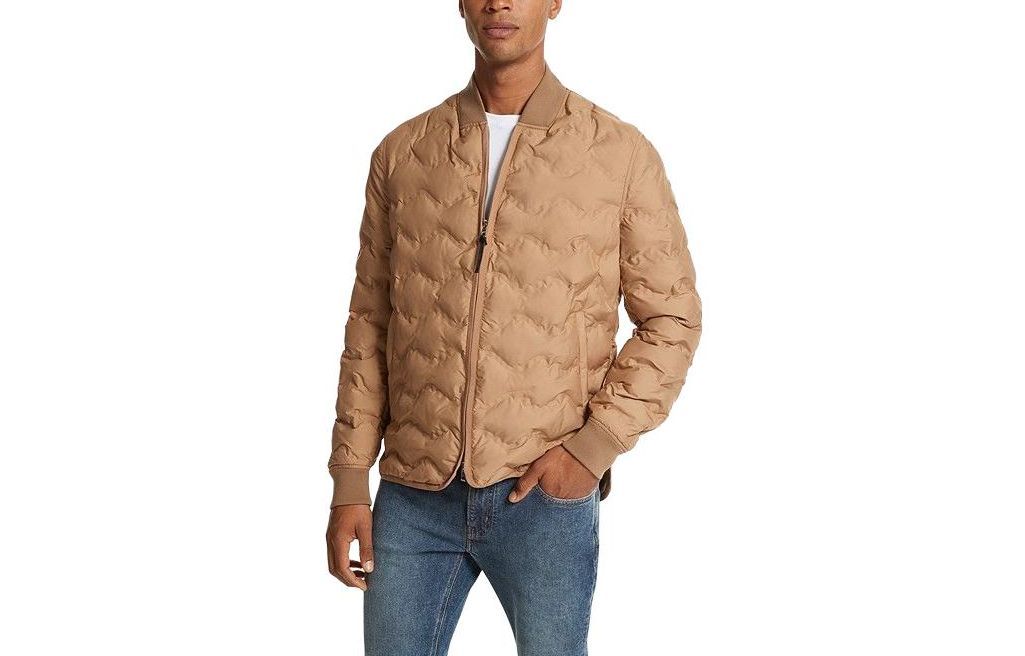 Order Michael Kors Jaket Zip Lelaki Quilted Warna Coklat Perang Solid. CF3200N9ZU-1211