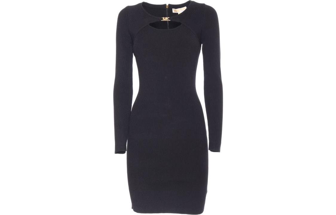 Michael Kors Slim Fit Long Sleeve Black Crew Neck Mini Dress MF381QU33D-001