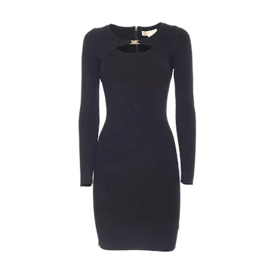 Michael Kors Slim Fit Long Sleeve Black Crew Neck Mini Dress MF381QU33D-001