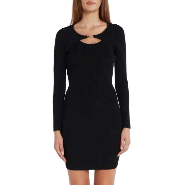 Shop マイケルコース スリムフィット 長袖 ブラック クルーネック ミニドレス MF381QU33D-001