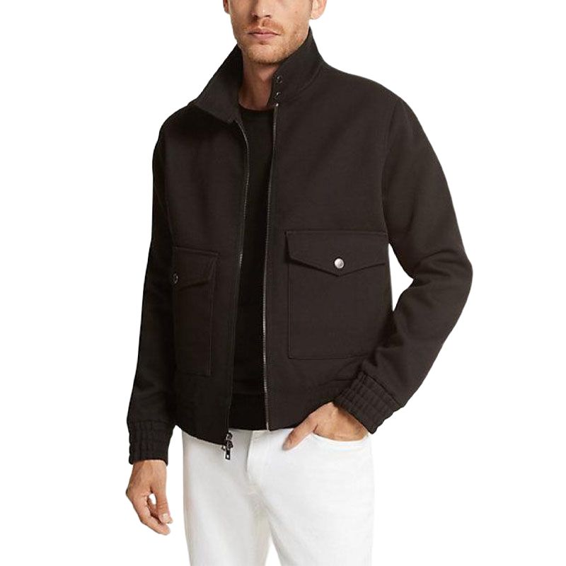 MICHAEL KORS Solid Black Zip-Up Jacket with Long Sleeves Crew Neck CF72E2238A-0001