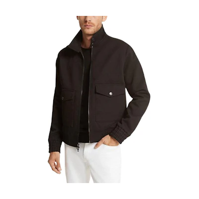 MICHAEL KORS Solid Black Zip-Up Jacket with Long Sleeves Crew Neck CF72E2238A-0001