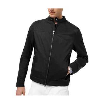 MICHAEL KORS Solid Black Zip-Up Trench Coat Jacket with Pointed Collar CR34041736001