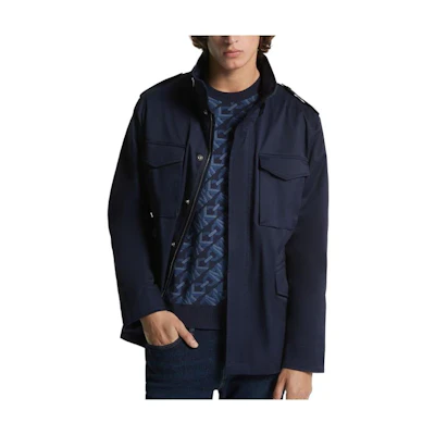 MICHAEL KORS Solid Navy Woven Golf Jacket - Zip-Up Long Sleeve Outerwear MFP29451-0410