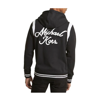 MICHAEL KORS SS23 Black Striped Patchwork Zip-Up Sweatshirt CF2512L1X4-001