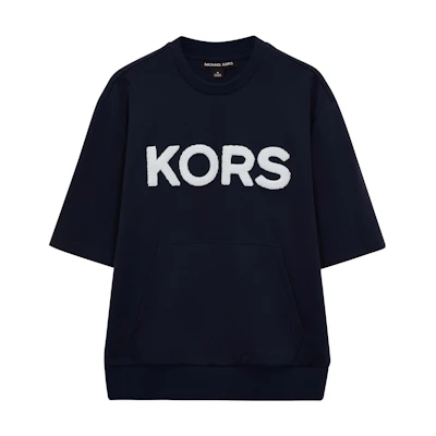 MICHAEL KORS SS23 Logo Print Crewneck Short Sleeve Sweatshirt Navy OS250S95MF-401