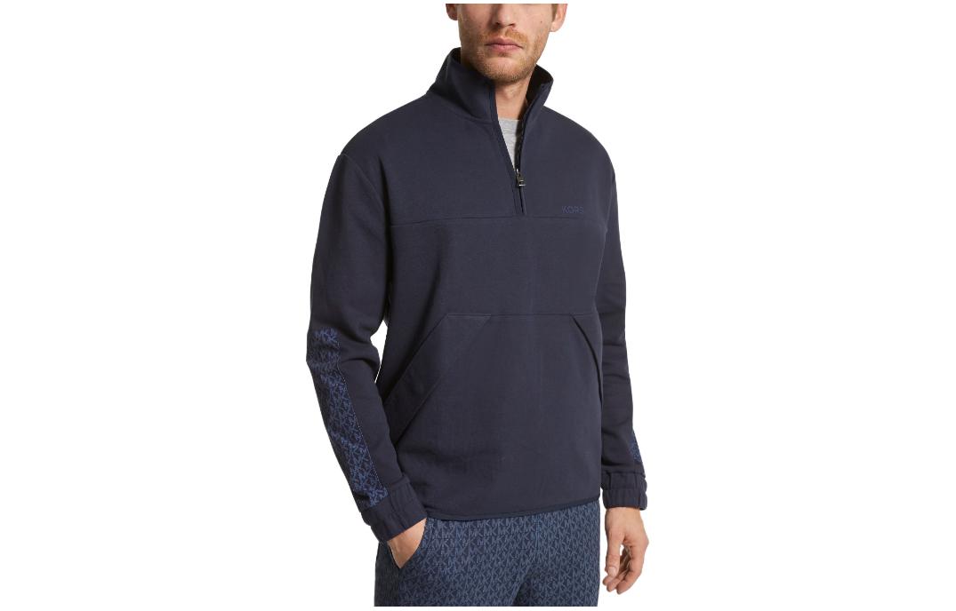 MICHAEL KORS SS23 Logo Print Half-Zip High-Neck Sweatshirt Navy OS351GY5MF-401