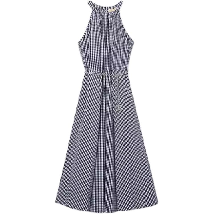 MICHAEL KORS SS24 Navy Blue Plaid Sleeveless Midi Dress for Women. JT482I5ET3-482