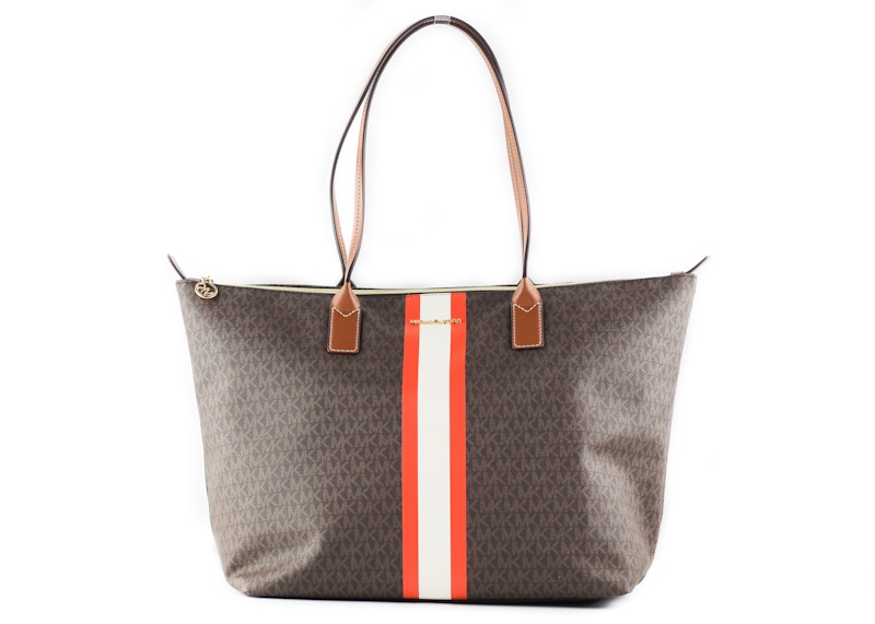 Michael Kors Top Zip Shoulder Bag Large Brown/Tangerine