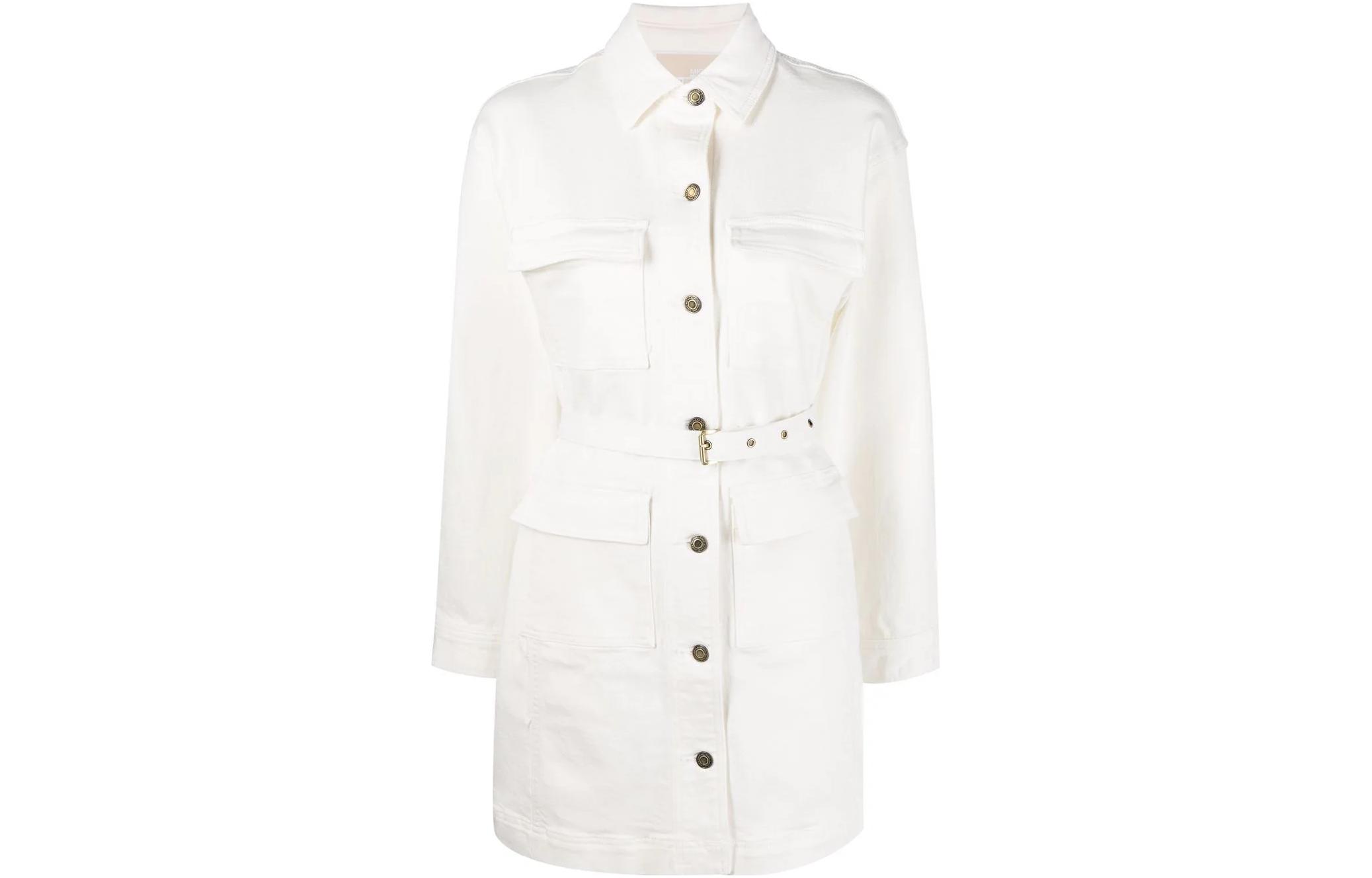 Michael Kors White Belted Long-Sleeve Shirt Dress MH180VWBUG110110