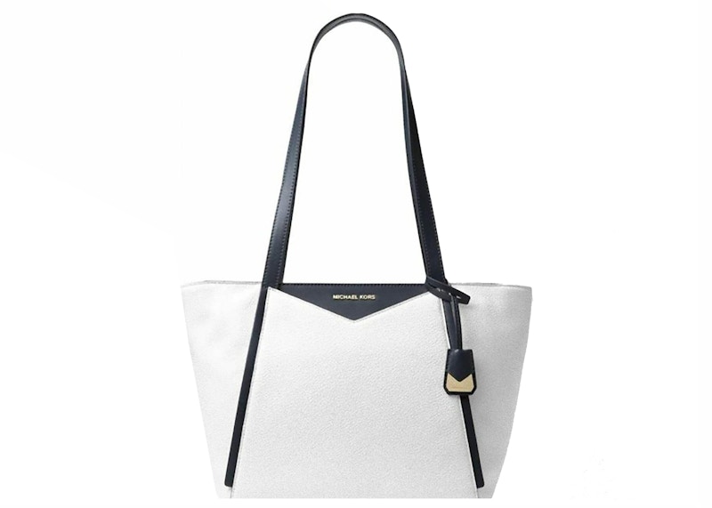 Michael Kors Whitney Top Zip Tote Bag Small White/Navy