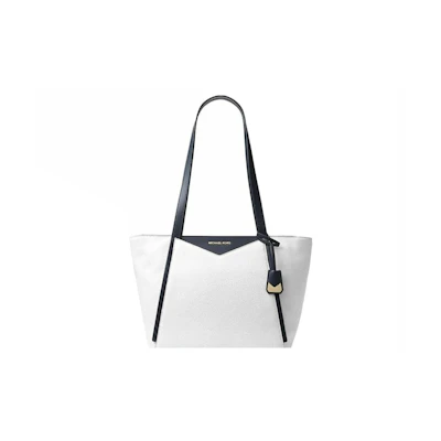 Michael Kors Whitney Top Zip Tote Bag Small White/Navy