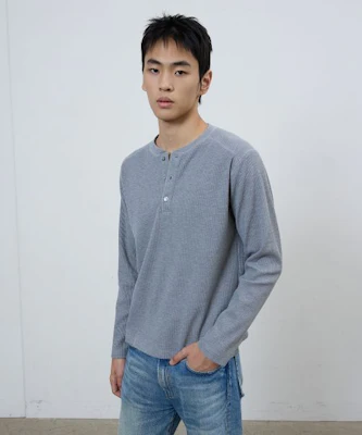 Michiko London Sports Waffle Henley Long Sleeve in Melange Grey MS26FT08MG Order Michiko London Sports Waffle Henley Long Sleeve in Melange Grey MS26FT08MG