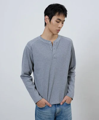 Michiko London Sports Waffle Henley Long Sleeve in Melange Grey MS26FT08MG Lookbook Michiko London Sports Waffle Henley Long Sleeve in Melange Grey MS26FT08MG