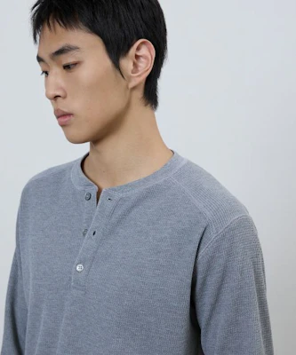 Michiko London Sports Waffle Henley Long Sleeve in Melange Grey MS26FT08MG Shop Michiko London Sports Waffle Henley Long Sleeve in Melange Grey MS26FT08MG