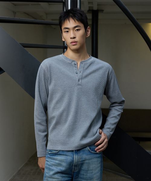 Purchase Michiko London Sports Waffle Henley Long Sleeve in Melange Grey MS26FT08MG