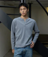 Purchase Michiko London Sports Waffle Henley Long Sleeve in Melange Grey MS26FT08MG