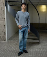 Details for Michiko London Sports Waffle Henley Long Sleeve in Melange Grey MS26FT08MG