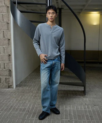 Michiko London Sports Waffle Henley Long Sleeve in Melange Grey MS26FT08MG Details for Michiko London Sports Waffle Henley Long Sleeve in Melange Grey MS26FT08MG