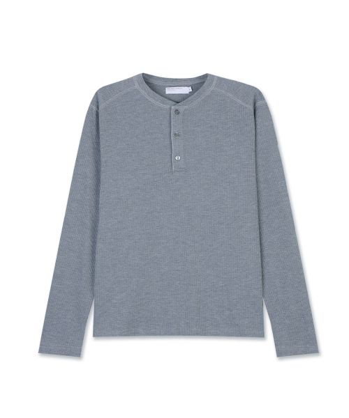 Sizing Michiko London Sports Waffle Henley Long Sleeve in Melange Grey MS26FT08MG