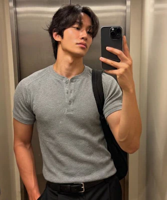 MICHIKO LONDON SPORTS Waffle Henley Neck Muscle Fit Short Sleeve T-Shirt Melange Gray MS26ST13MG 5