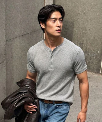 MICHIKO LONDON SPORTS Waffle Henley Neck Muscle Fit Short Sleeve T-Shirt Melange Gray MS26ST13MG 8