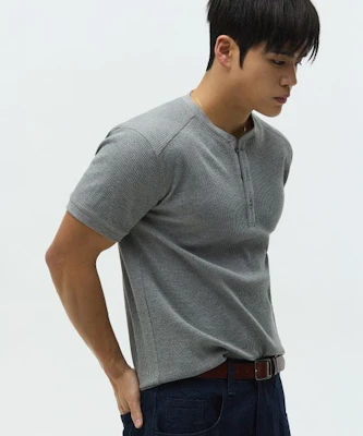 MICHIKO LONDON SPORTS Waffle Henley Neck Muscle Fit Short Sleeve T-Shirt Melange Gray MS26ST13MG Shop MICHIKO LONDON SPORTS Waffle Henley Neck Muscle Fit Short Sleeve T-Shirt Melange Gray MS26ST13MG