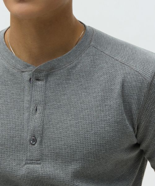 Purchase MICHIKO LONDON SPORTS Waffle Henley Neck Muscle Fit Short Sleeve T-Shirt Melange Gray MS26ST13MG