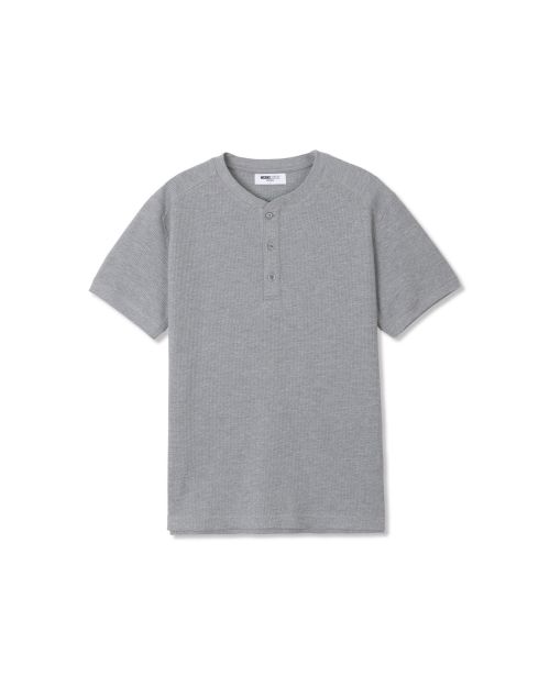 Details for MICHIKO LONDON SPORTS Waffle Henley Neck Muscle Fit Short Sleeve T-Shirt Melange Gray MS26ST13MG
