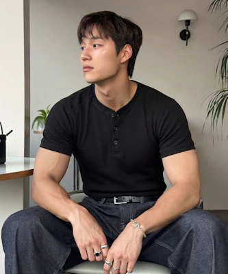 MICHIKO LONDON SPORTS Waffle Henry Neck Muscle Fit Short Sleeve T-Shirt Black MS26ST13BK 5