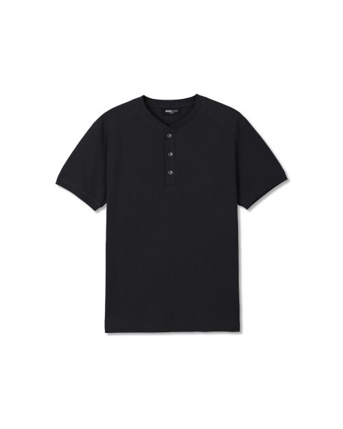 Details for MICHIKO LONDON SPORTS Waffle Henry Neck Muscle Fit Short Sleeve T-Shirt Black MS26ST13BK