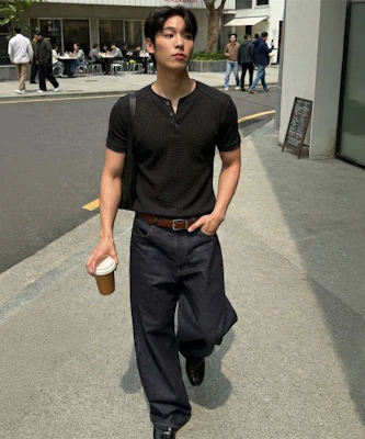 MICHIKO LONDON SPORTS Waffle Henry Neck Muscle Fit Short Sleeve T-Shirt Black MS26ST13BK 1