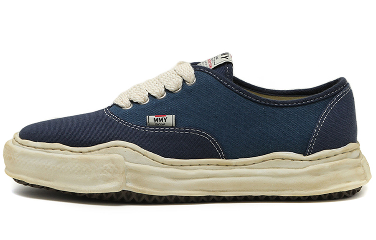 MIHARA YASUHIRO Baker Low-Top Navy Distressed Fashion Sneakers Edition. A07FW719 Navy Blue
