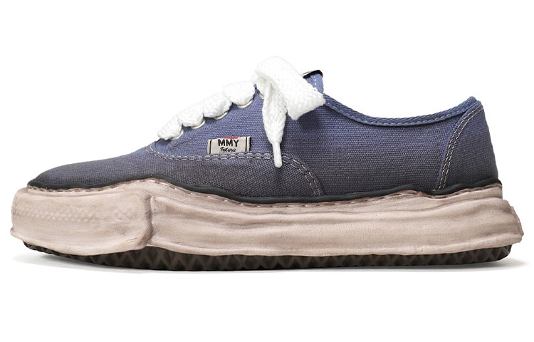 MIHARA YASUHIRO Baker Navy Blue Low-Top Distressed Fashion Sneakers . A07FW722 Navy Blue