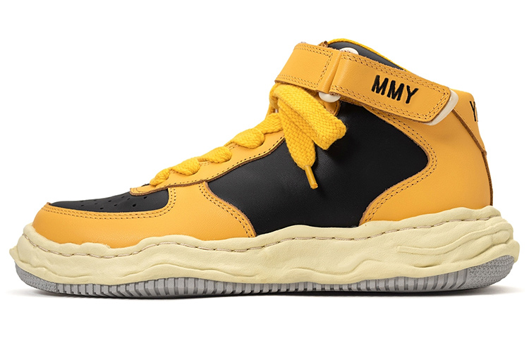 MIHARA YASUHIRO Wayne VL OG Sole Leather High-Top Sneakers Black Yellow . A09FW729 Black and Yellow