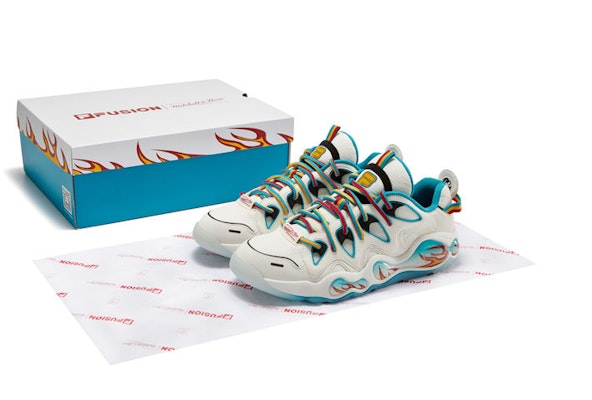 米切尔 & 内斯 x FILA FUSION 斐乐潮牌 Bank Vertical 联名款 中帮 复古篮球鞋 男款 白蓝 Details for 米切尔 & 内斯 x FILA FUSION 斐乐潮牌 Bank Vertical 联名款 中帮 复古篮球鞋 男款 白蓝