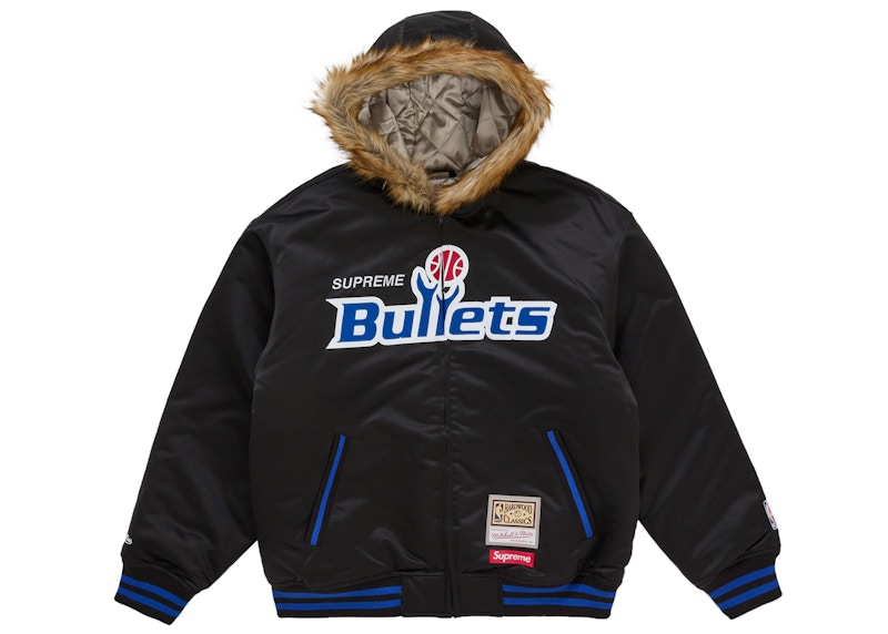 Mitchell & Ness x Supreme Teams Hooded Satin Varsity Jacket Black