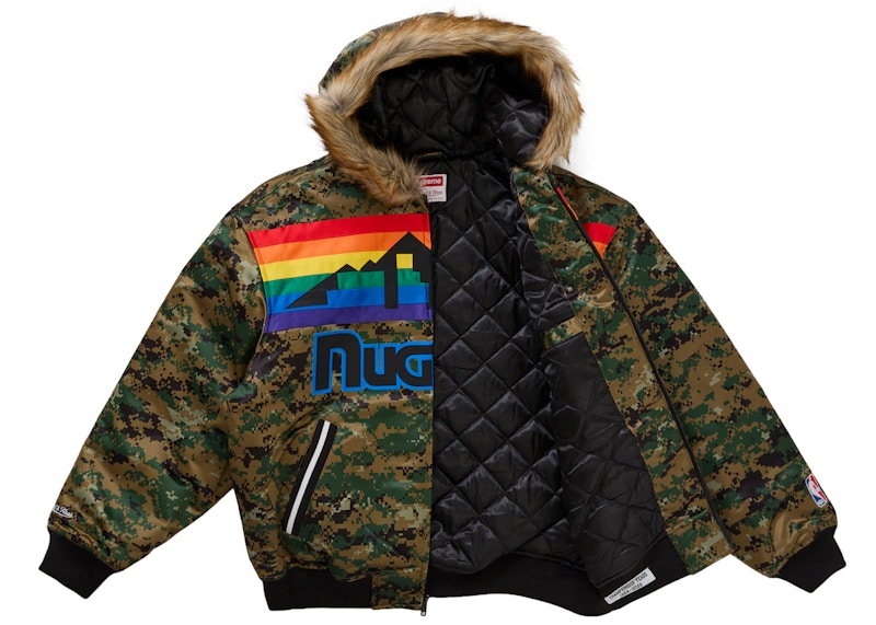 Order Mitchell & Ness x Supreme 联名数码迷彩团队连帽缎面棒球夹克