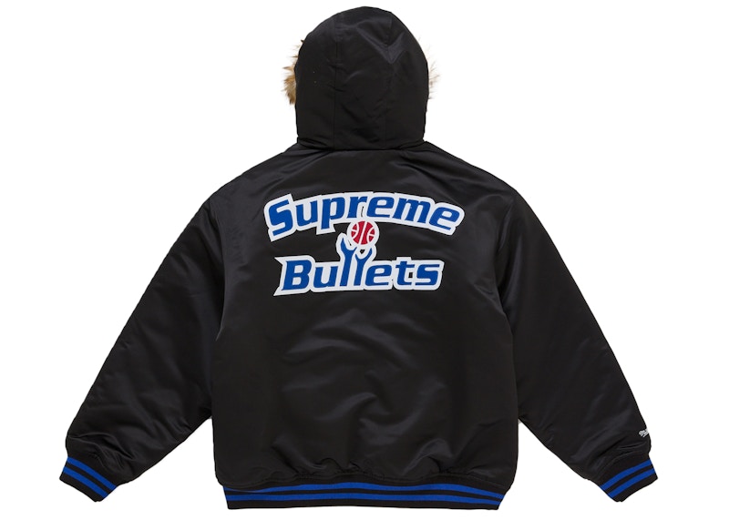 Lookbook Mitchell & Ness x Supreme 联名黑色队标连帽缎面棒球夹克
