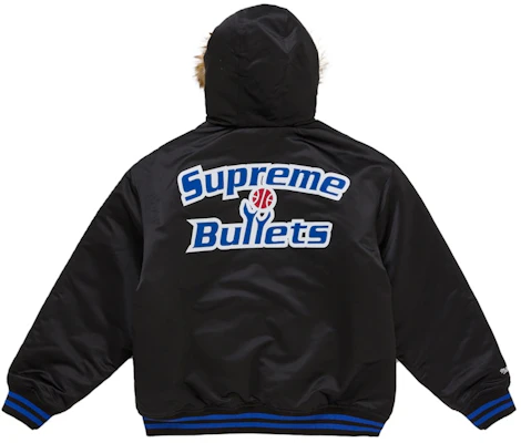 Mitchell & Ness x Supreme 联名黑色队标连帽缎面棒球夹克 Lookbook Mitchell & Ness x Supreme 联名黑色队标连帽缎面棒球夹克