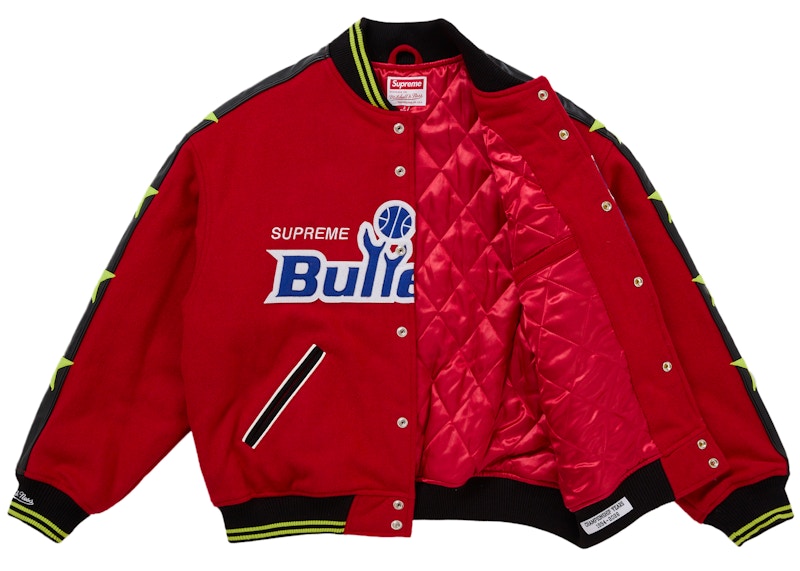 Order Mitchell & Ness x Supreme 联名红色Teams棒球夹克