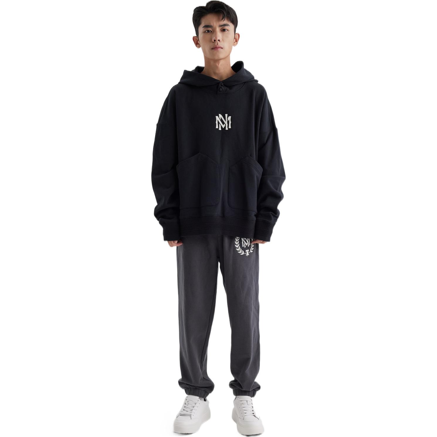 Purchase Mitchell Ness 黑色男女款加厚連帽衫 實心字母印花設計 MNRQAWTOHC070-BLK