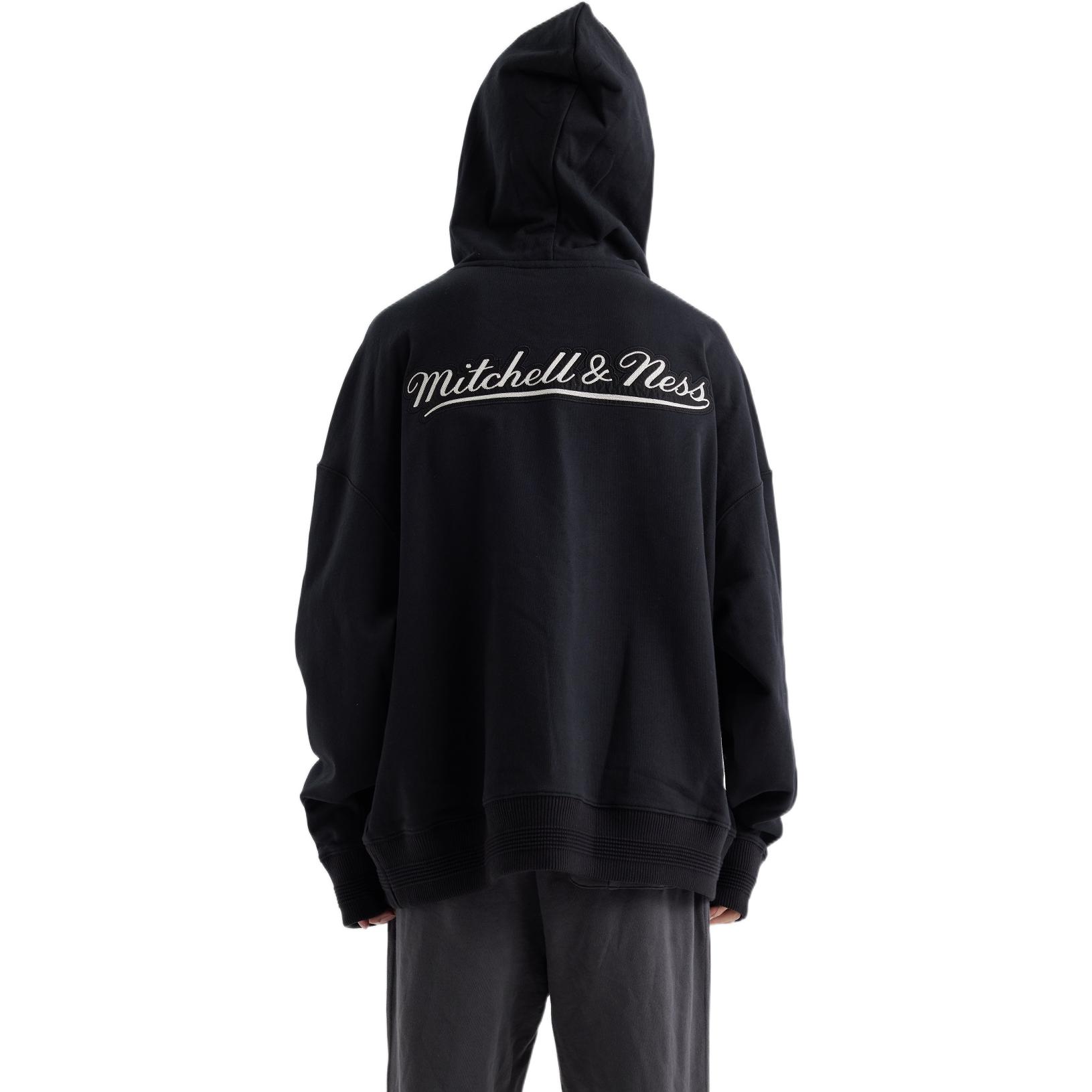 Details for Mitchell Ness 黑色男女款加厚連帽衫 實心字母印花設計 MNRQAWTOHC070-BLK