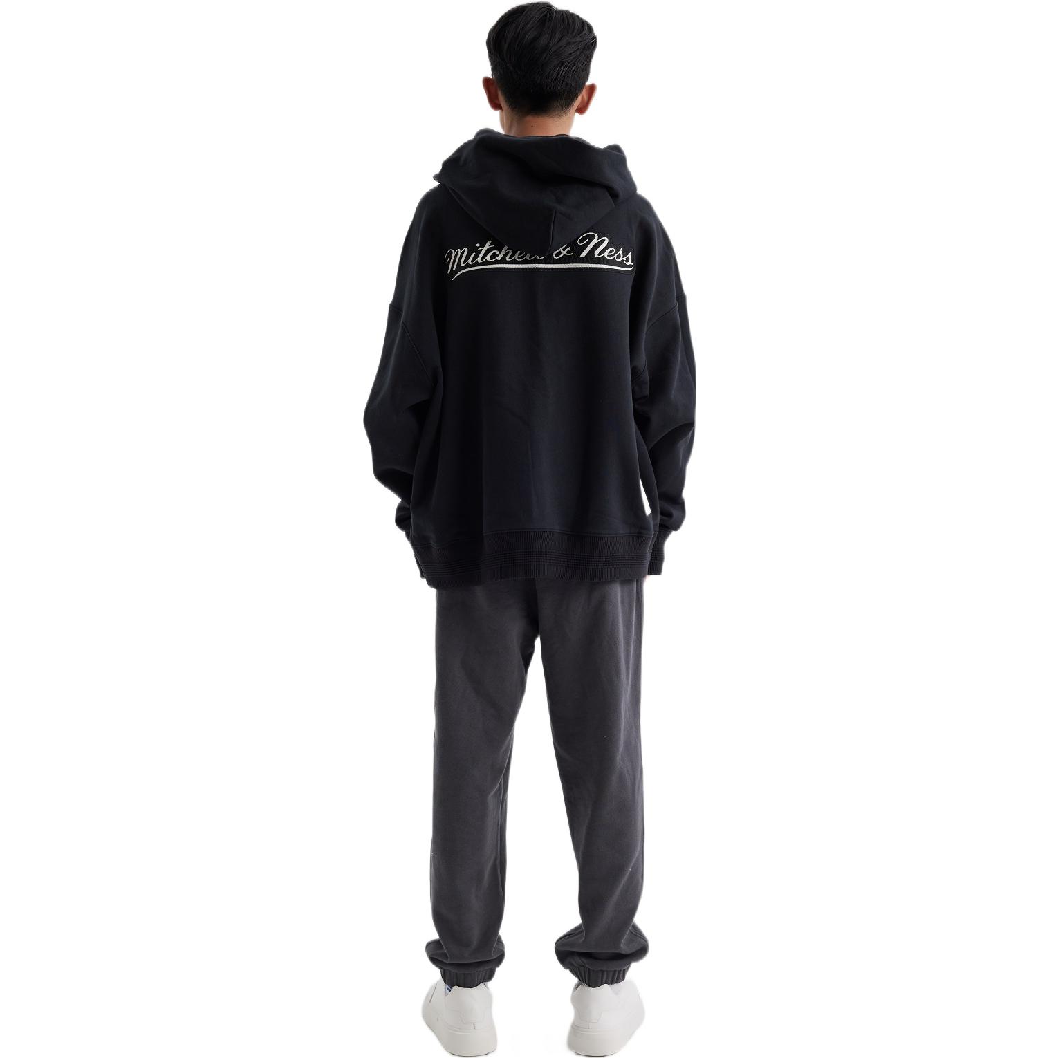 Sizing Mitchell Ness 黑色男女款加厚連帽衫 實心字母印花設計 MNRQAWTOHC070-BLK